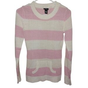 Rue 21 Women's Cream and Pink striped sweater